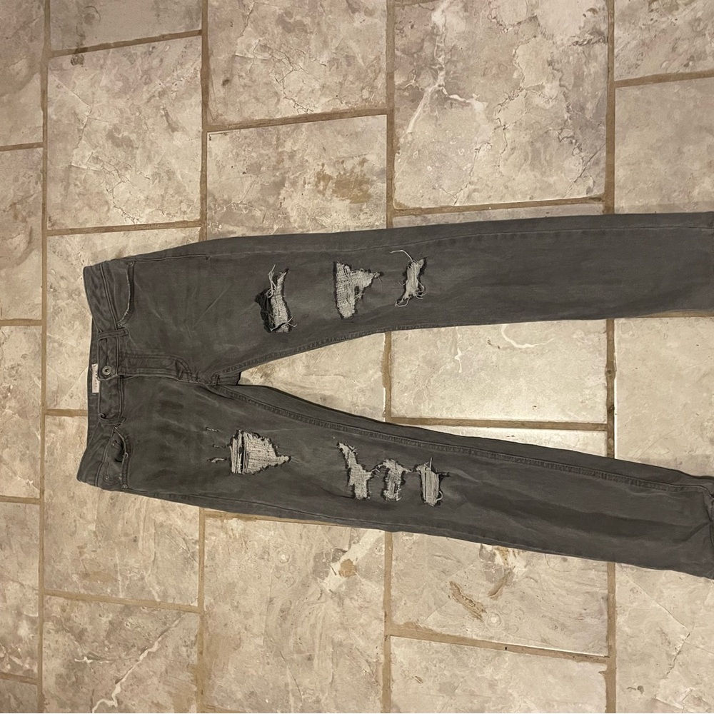 Topman Charcoal Distressed Skinny Jeans